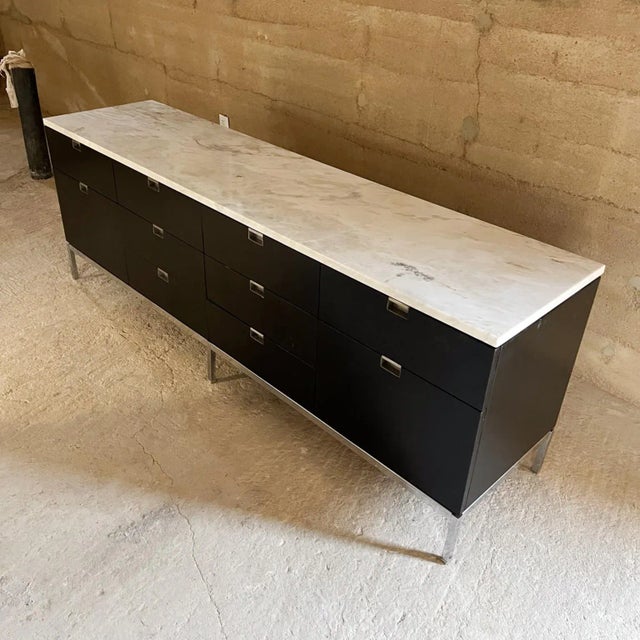 Mid-Century Modern Knoll Credenza Ebonized Wood Marble Florence Knoll Design For Sale In San Diego - Image 6 of 10