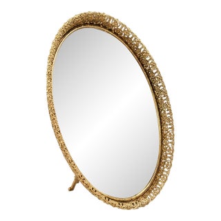 Vintage Oval Gold-Tone Vanity Plateau Mirror For Sale