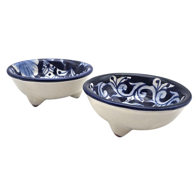 Blue 1980s Talavera Hand Painted Cobalt Blue Serving Bowl Set Mexico 3 Piece 10.5" For Sale - Image 8 of 18