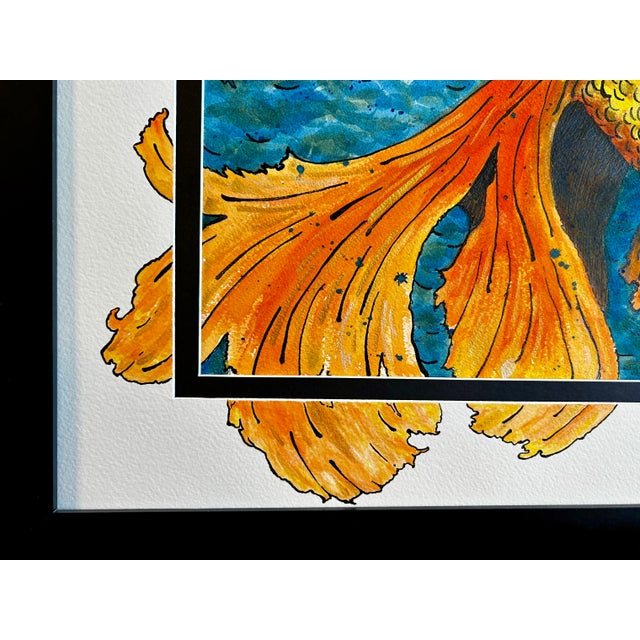 Art Deco Framed Original Watercolor Painting of “My Goldfish” For Sale - Image 3 of 7