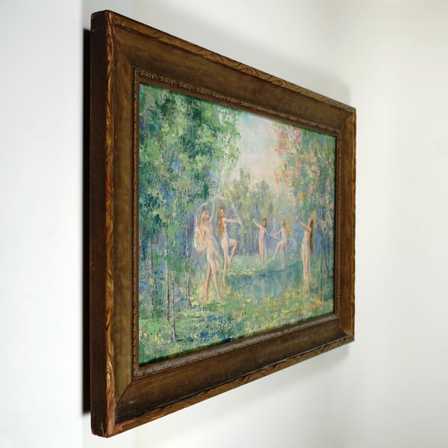 Green Listed Texas Artist Leola Freeman, Dancing Nymphs in a Forest Oil Painting, American Impressionist For Sale - Image 8 of 9
