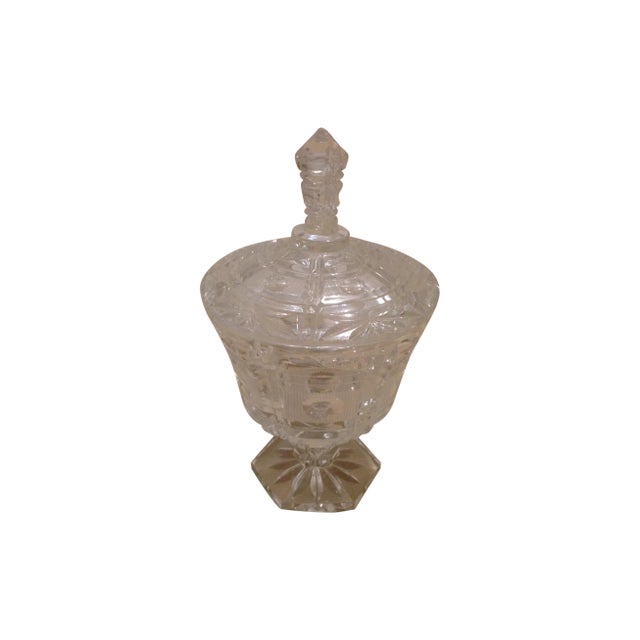 Vintage Pressed Clear Cut Glass Hexagon Base Dish For Sale