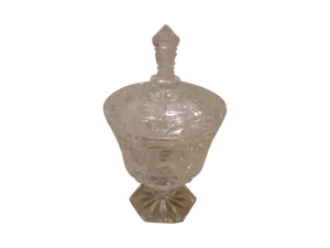 Vintage Pressed Clear Cut Glass Hexagon Base Dish