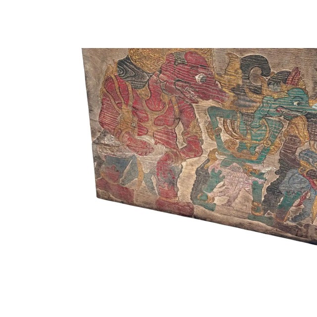 Antique Javanese Teak Wood Panel Wayang Mythology, Circa 1920 For Sale - Image 4 of 9