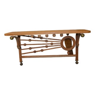 1960s Mid Century Wood Stick & Ball Shelf 24" Wall Mount Brass Finials / Round Beehive Balls For Sale