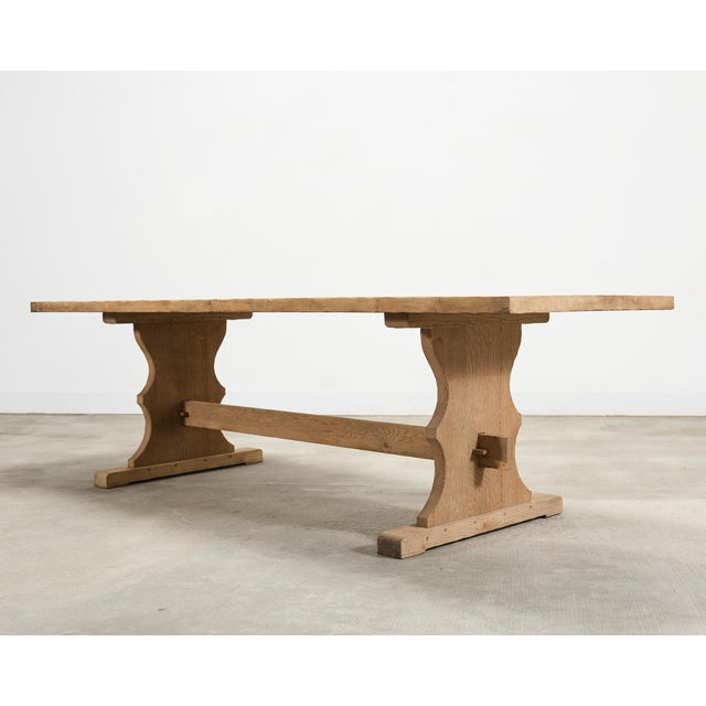 French Provincial Country French Bleached Oak Farmhouse Trestle Dining Table 8 Ft For Sale - Image 3 of 18