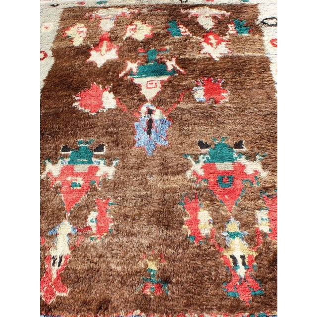 Textile Mid 20th Century Colorful Antique Tulu Rug With Angora Wool Blend and Modern Tribal Design For Sale - Image 7 of 13