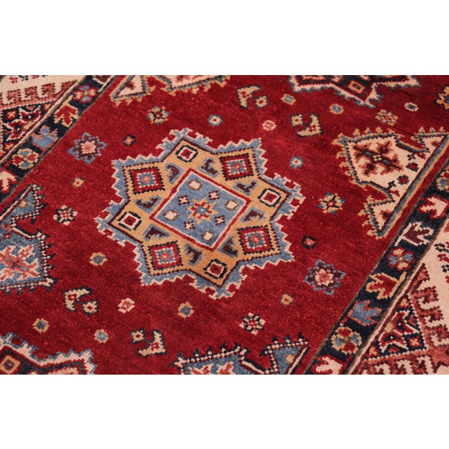 Shabby Chic Rustic Kazak Red/Beige Wool Runner Rug- 2'7''x9'6'' For Sale - Image 3 of 10