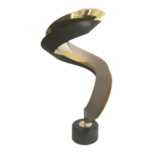 1980s Brass Steel and Aluminum Swirled Sculpture on Swivel Base