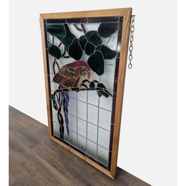 2000 - 2009 Stained-Glass Parrot in Wood Frame For Sale - Image 5 of 8