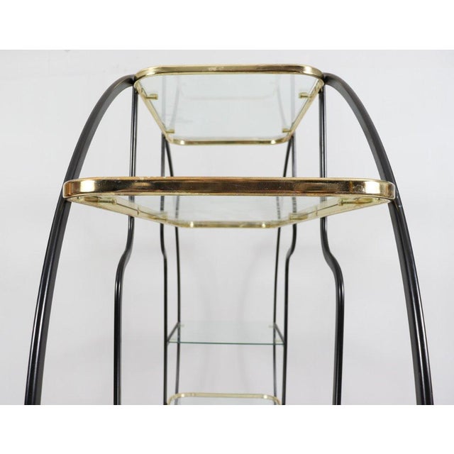 1970s Hollywood Regency Sculptural Circular Étagère in Blackened Steel, Gold-Plated Metal and Glass, 1970s For Sale - Image 5 of 8