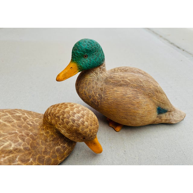 Vintage Pair of Mallard Duck Decoys perfect for the home office of bookshelf or even a boys room, or man cave. Made of a...