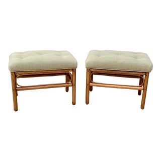 Vintage Bamboo Upholstered Ottomans - a Pair For Sale