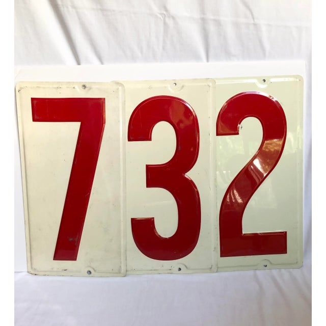 Red Vintage Aluminum Signs: "7", "3" and "2" - 3 Pieces For Sale - Image 8 of 8