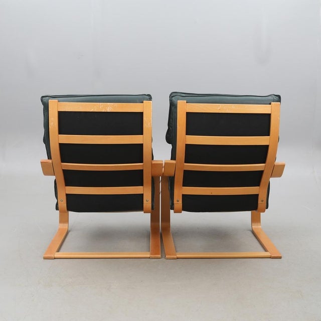 Points Armchairs in Birch and Leather Upholstery from Noboru Nakamura for Ikea, 1990s, Set of 2 For Sale - Image 3 of 10