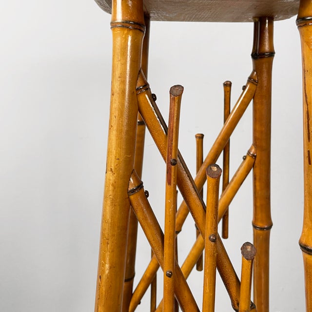 Italian Art Nouveau Style Pedestal in Brown Leather and Bamboo, 1930s For Sale - Image 17 of 18