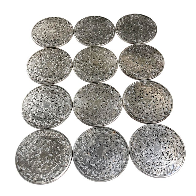 Metal 1900s Victorian Sterling Silver Coaster Set/12 For Sale - Image 7 of 11