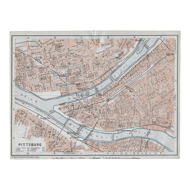 1909 Antique Map of Pittsburgh For Sale