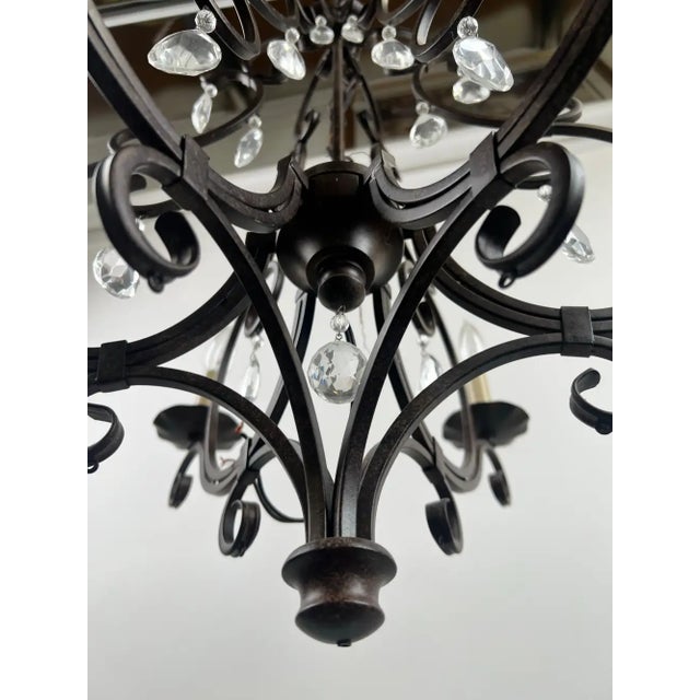 Late 20th Century French Art Nouveau Style Metal & Crystal 6 Light Scroll Chandelier For Sale In New York - Image 6 of 11