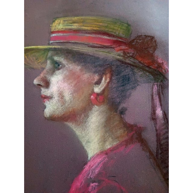 Marcia B. Bouton " Woman with Hat " ~ original pastel '73 [1919-2014] > Bouton pastels are gentle and surrealist in...
