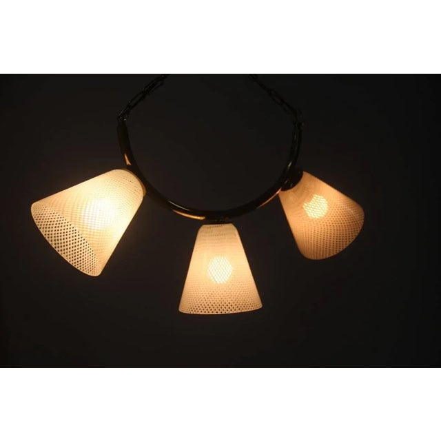 White Mid-Century Modern Brass, Reticello & Murano Glass Ceiling Lamp For Sale - Image 8 of 9