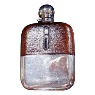Antique Silver-Plated Leather-Bound Hip Flask from James Dixon & Sons, 1920 For Sale