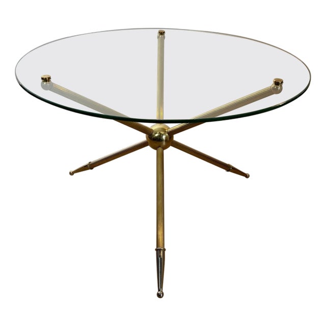 1970s Design Round Brass Tripod Coffee Table For Sale
