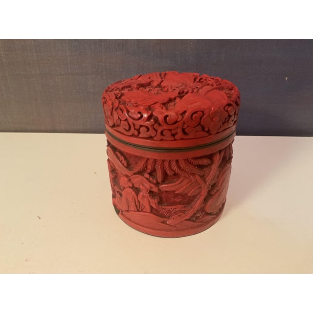 Vintage Chinese Carved Cinnabar Round Box For Sale - Image 4 of 7