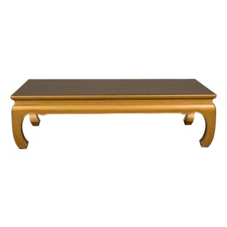 Gold Lacquered Ming Dynasty Style Chow Leg Coffee Table with Carved Apron For Sale
