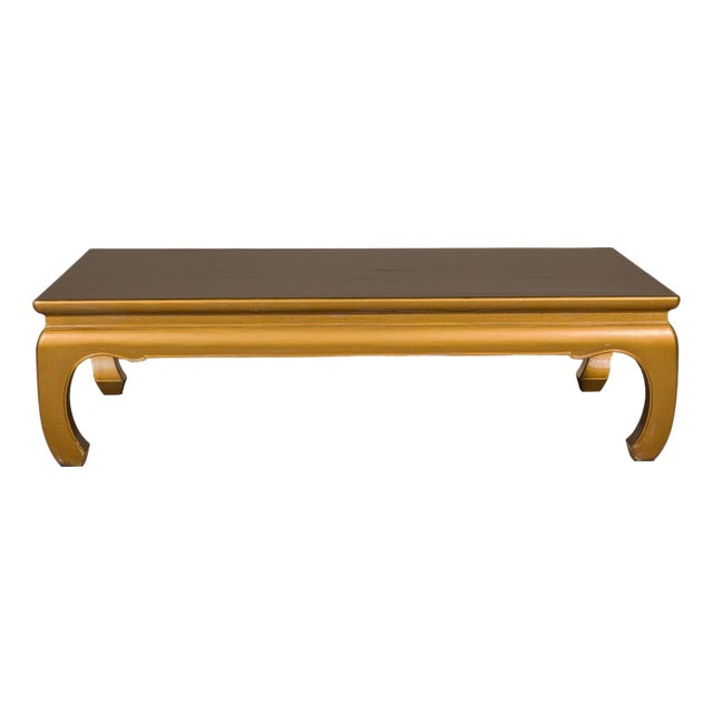 Gold Lacquered Ming Dynasty Style Chow Leg Coffee Table with Carved Apron For Sale