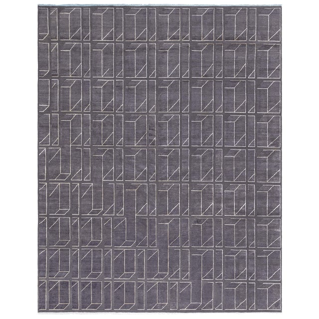 Modern Geometric Oversized Slate Gray Silk Rug "Vantage" by Doris Leslie Blau For Sale