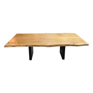 Beautiful English Elm Live Edge Dining Table with Butterflies For Sale