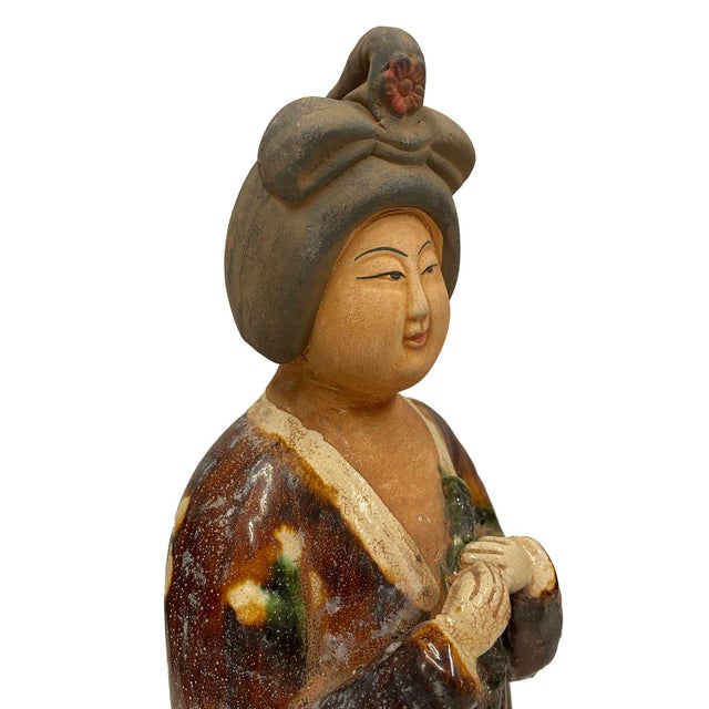 Mid 20th Century Vintage Chinese Tang Tri-Colored Glazed Tomb Ceramic Statue For Sale - Image 5 of 8