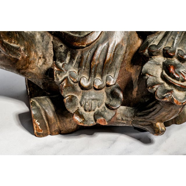 Wood Hand Carved Large Antique Chinese Guanyin Wood Sculpture on Dragon Buddhist Asian Home Decor For Sale - Image 7 of 17