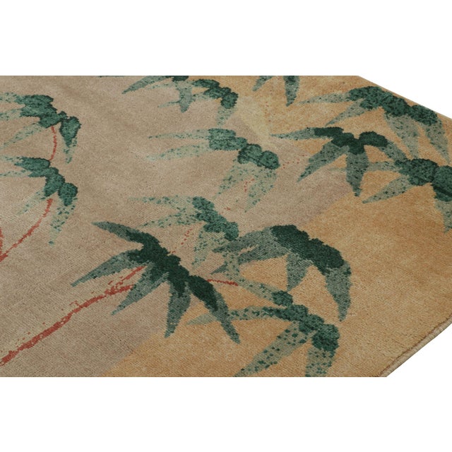 Rug & Kilim Rug & Kilim’s Chinese Art Deco Style Fragment Rug in Beige With Floral Patterns For Sale - Image 4 of 7