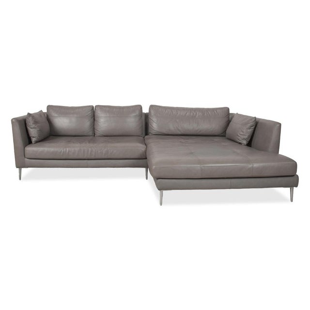 Grey Leather Corner Sofa with Chrome Feet from Gutmann Factory For Sale - Image 11 of 12
