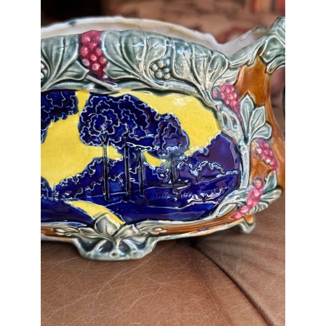 Antique French Majolica Vase- Art Nouveau Style For Sale - Image 12 of 13