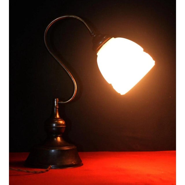 1930s Vintage French Art Deco Adjustable Bronze and Opaline Glass Table Lamp, 1930s For Sale - Image 5 of 18