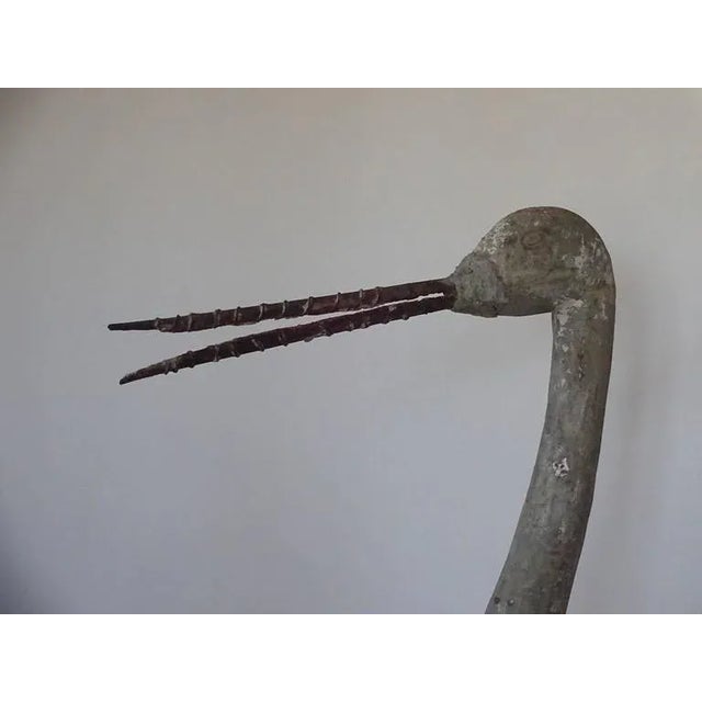 Garden Folly! English cast stone and iron rebar garden ornament depicting a heron. On steel base. Legs and beak made up of...