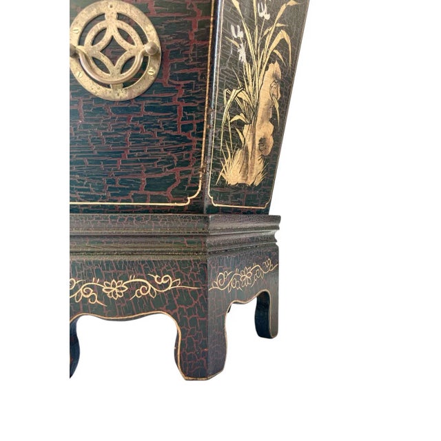 Late 20th Century Vintage Ebonized Chinoiserie Jardiniere/Planter and Base For Sale - Image 5 of 5