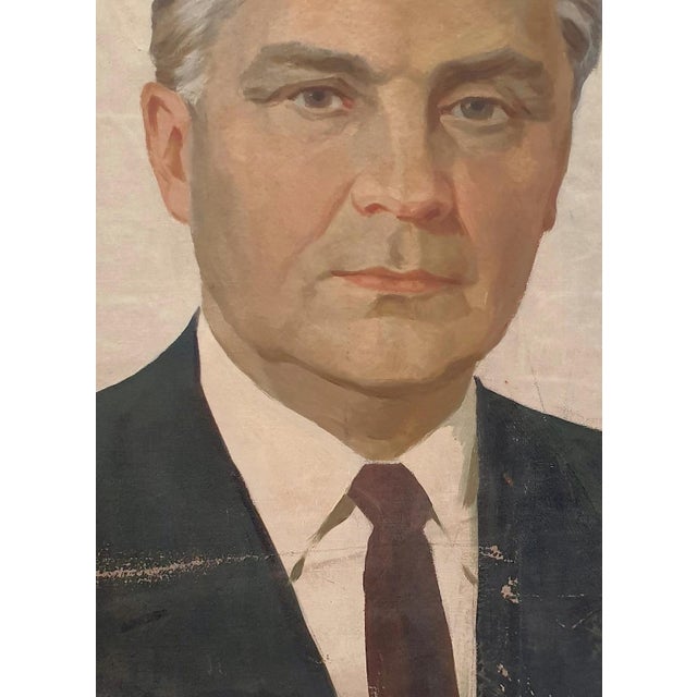 1970s Male Portrait Oil Painting, Soviet Socialist Realism Art 98-70 For Sale - Image 4 of 6