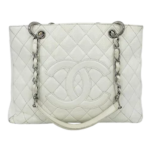 Chanel Quilted White Caviar Grand Shopper Tote