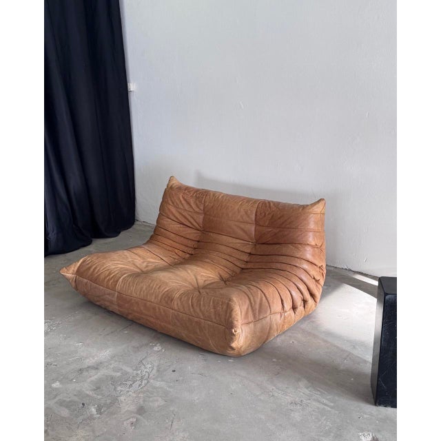 Ligne Roset Cognac Togo Leather Set by Michel Ducaroy for Ligne Roset, 2010s, Set of 3 For Sale - Image 4 of 18