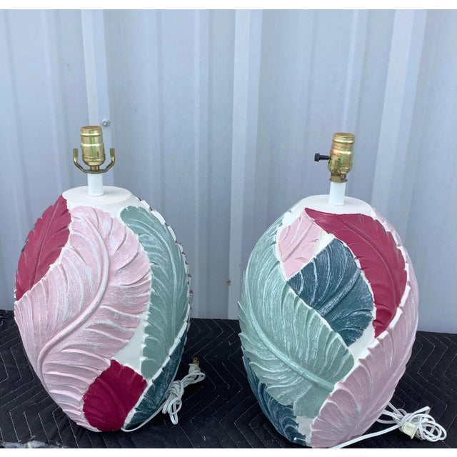 1980s Vintage 1980s Palm Beach Regency Banana Leaves Table Lamps - A Pair For Sale - Image 5 of 6