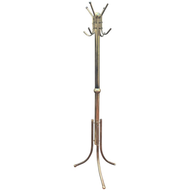 Brass 1960s Mid Century Modern Metal Brass Plated Hall Tree Coat Rack For Sale - Image 8 of 9