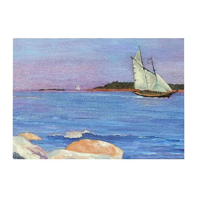 Late 20th Century "Sunset Sail" Coastal Landscape Oil Painting by Barbara Wilson For Sale - Image 4 of 5