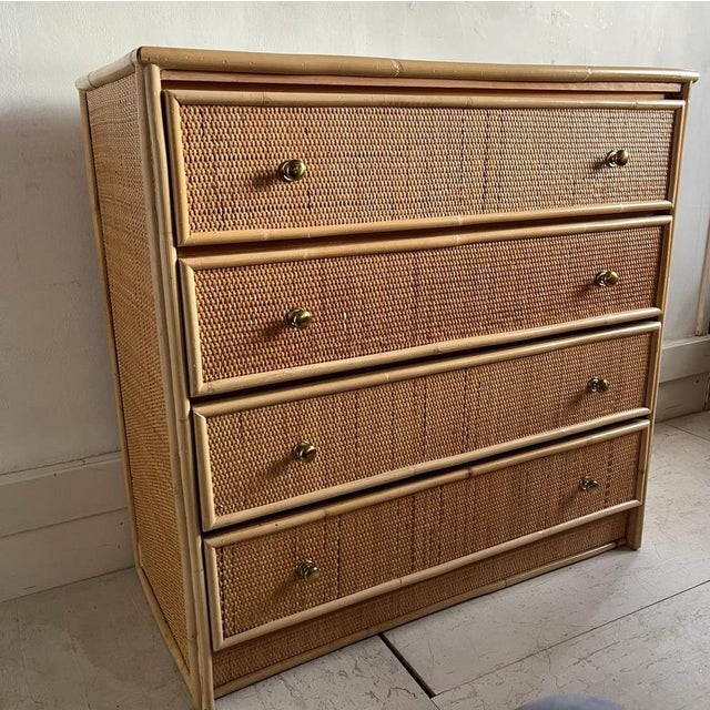 Mid-Century Modern Italian Cane and Bamboo Chest of Drawers, 1970s For Sale - Image 3 of 12