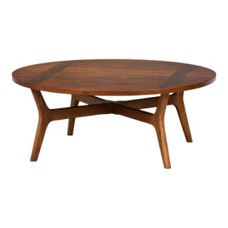 1960s Round 32” Walnut Coffee Table For Sale