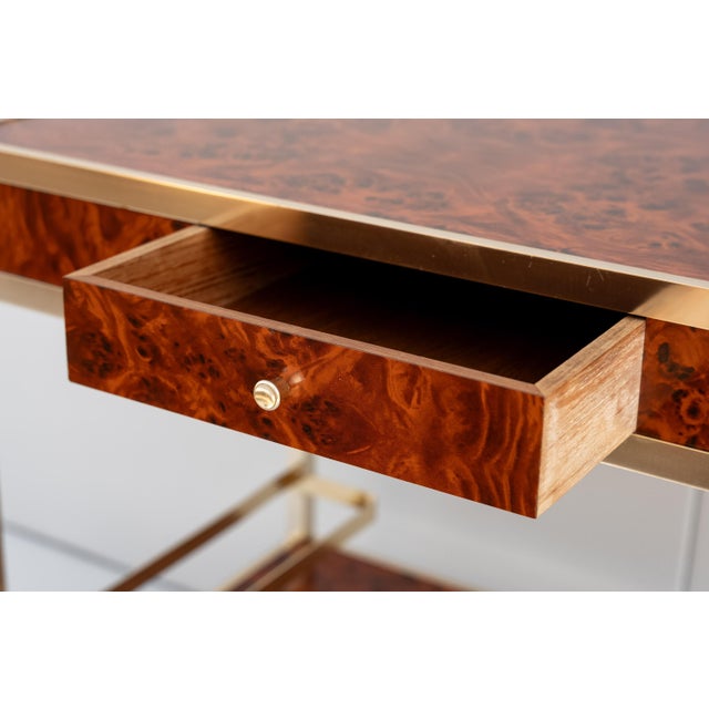 Metal Walnut Burl Bar Cart, 1970s For Sale - Image 7 of 9