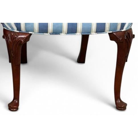 Pair of Vintage Upholstered Queen Anne Style Striped Armchairs With Shell Carving For Sale - Image 10 of 17